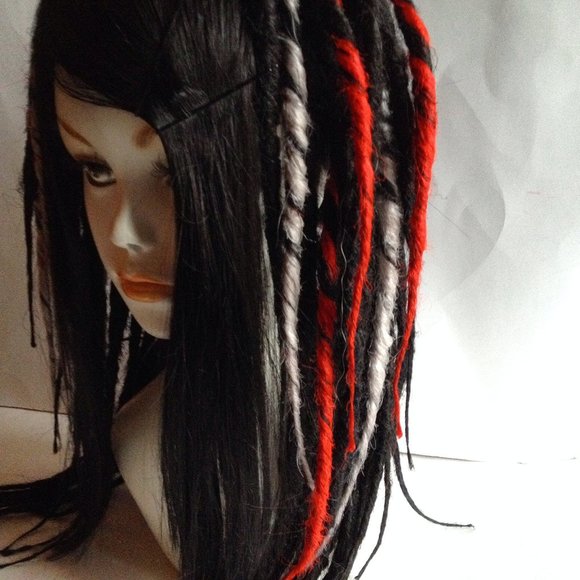 Black Red White Full Dread Dreadlock Wig HANDMADE main image 4